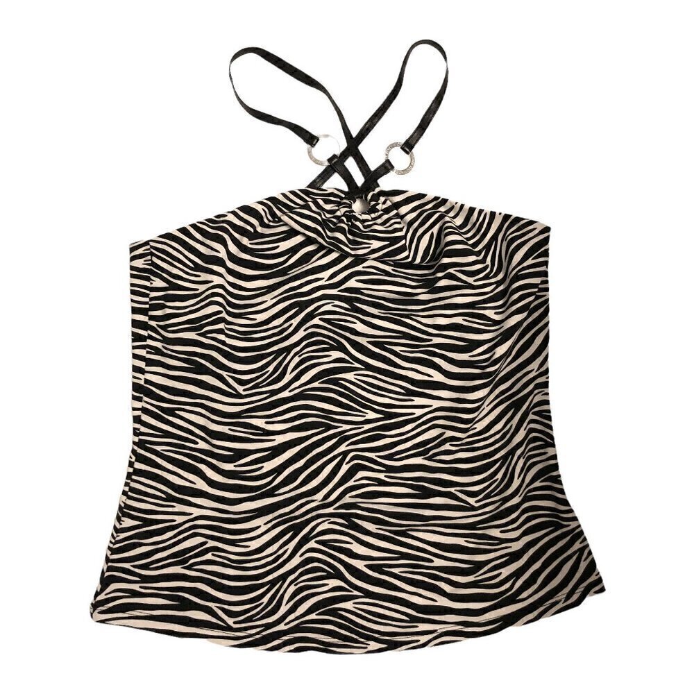Michael MICHAEL KORS Black & White Zebra Tankini Top w/ Faux Leather Size Medium